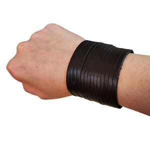 Black Leather Multi Layer Snap Cuff Bracelet